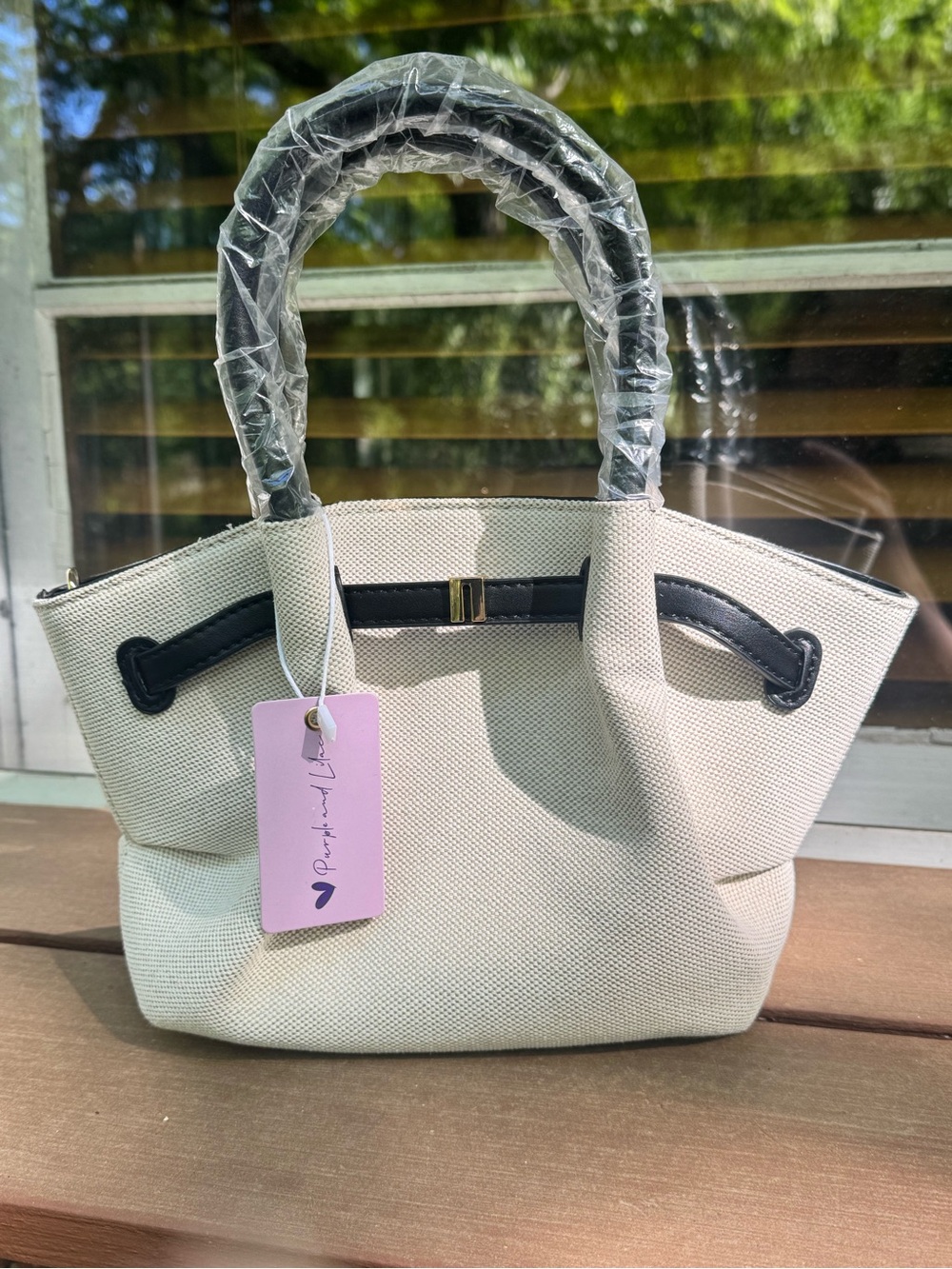 Purple & Lilac Canvas Mini Satchel w/ Black Vegan Leather Trim — NWT